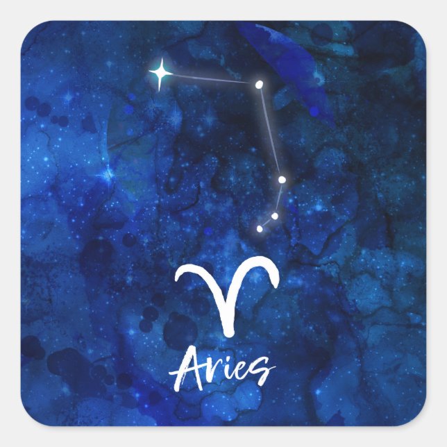 Aries Zodiac Constellation Blue Galaxy Celestial Square Sticker (Front)