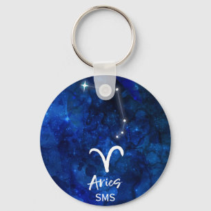 Aries Zodiac Constellation Blue Galaxy Monogram Key Ring