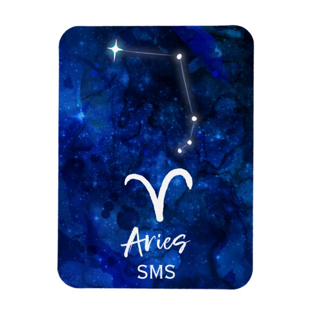 Aries Zodiac Constellation Blue Galaxy Monogram Magnet (Vertical)