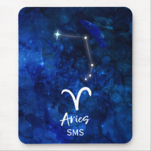 Aries Zodiac Constellation Blue Galaxy Monogram Mouse Mat