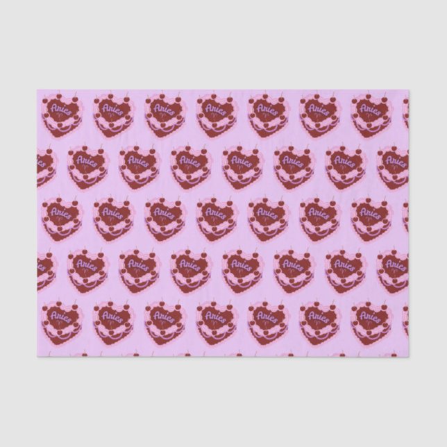 Aries Zodiac Coquette Heart Birthday Cake Tissue Paper (Front)