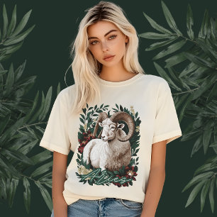 Aries Zodiac, Earthy Tone, Botanical Astrology T-Shirt