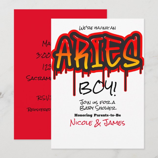 ARIES Zodiac Fire Sign Red Baby Shower Invitation (Front/Back)