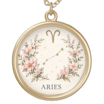 ARIES ZODIAC FLORAL GOLD TONE
