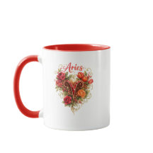 Aries Zodiac Floral Heart Mug – Feminine Astrology