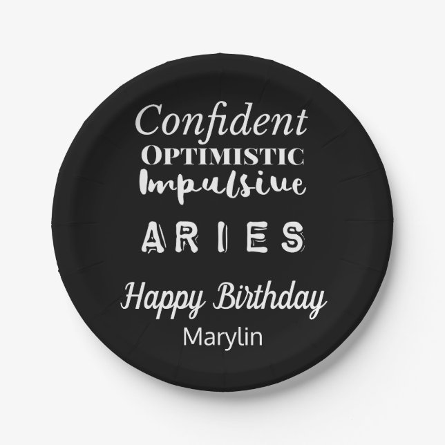Aries Zodiac Fun Characteristics Birthday Paper Plate (Front)