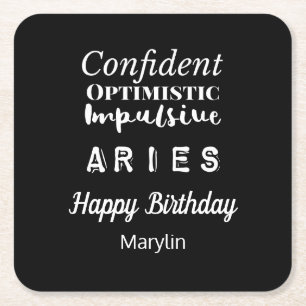 Aries Zodiac Fun Characteristics Birthday Square Paper Coaster