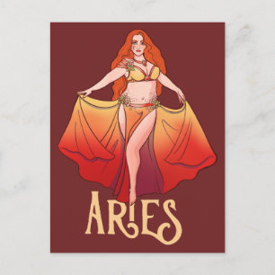 Aries Zodiac Goddess Art Belly Dancer Astrology Postcard