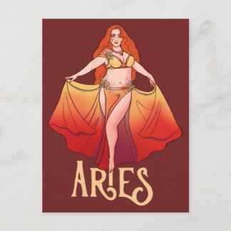 Aries Zodiac Goddess Art Belly Dancer Astrology Postcard