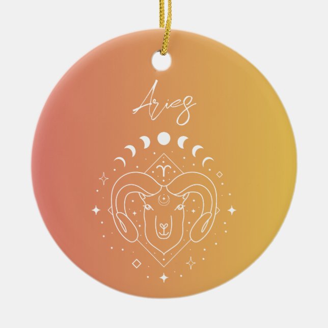 Aries zodiac horoscope star sign gradient ceramic tree decoration (Front)