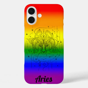 Aries Zodiac LGBTQ Pride Rainbow Design iPhone 16 Plus Case