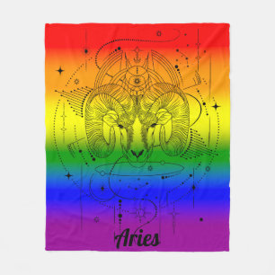 Aries Zodiac LGBTQ Pride Rainbow Design Fleece Blanket