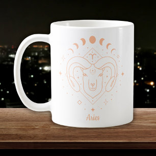 Aries Zodiac Line Art White Peach Coffee Mug