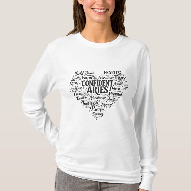 Aries Zodiac Long Sleeve T-Shirt | Word Cloud (Front)