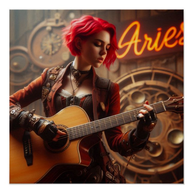 Aries Zodiac Musician Guitar Poster (Front)