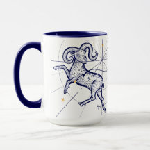 Aries Zodiac Navy Blue & Gold Birth Mug