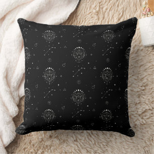 Aries Zodiac Pattern in Black and White Cushion
