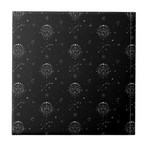 Aries Zodiac Pattern in Black and White Tile