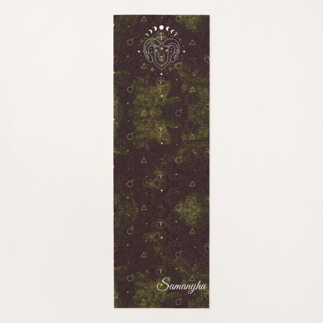 Aries Zodiac Personalised Purple Gold Oriental  Yoga Mat (Front)