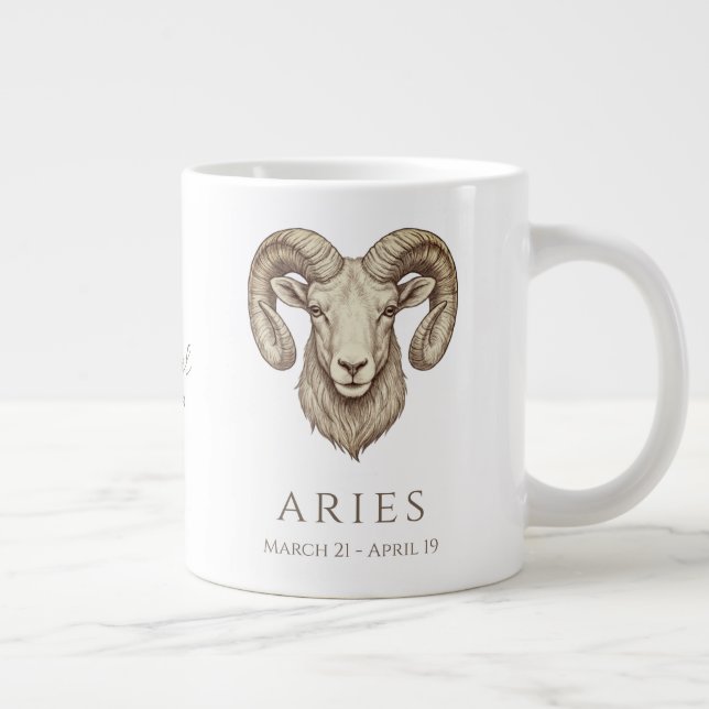 Aries Zodiac Personalized Name & Birth Date Large Coffee Mug (Right)