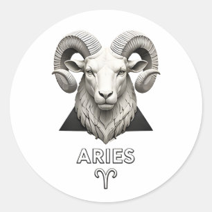 Aries Zodiac Ram Classical Black White Astrology Classic Round Sticker