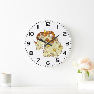 Aries Zodiac Ram Colourful Astrological  Large Clock
