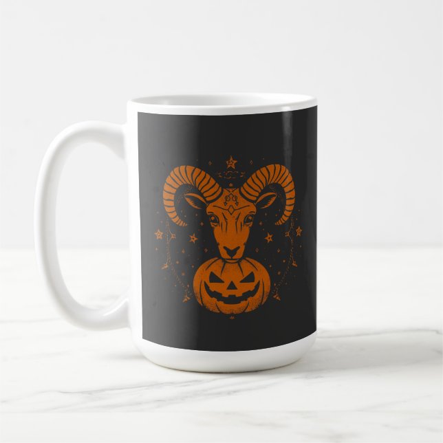 Aries Zodiac Ram with Halloween Pumpkin Spooky Coffee Mug (Left)