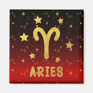 Aries Zodiac Red and Gold Magnet