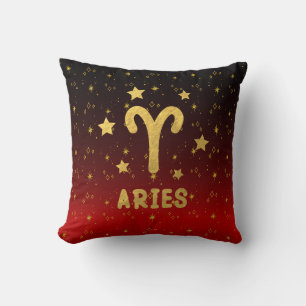 Aries Zodiac Red and Gold Throw Pillow