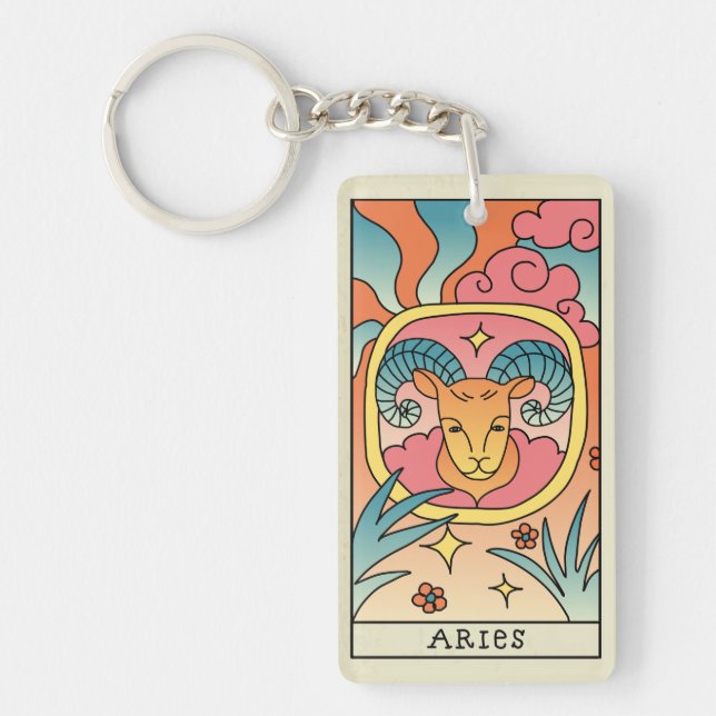 Aries Zodiac Sign Abstract Art Vintage  Key Ring (Front)