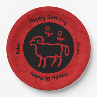 Aries Zodiac Sign and Name Red Paper Plate