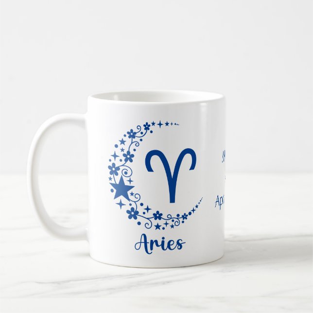 Aries Zodiac Sign Astrology Birthday Blue White  Coffee Mug (Left)