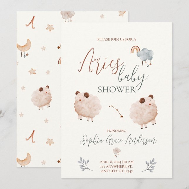Aries Zodiac sign baby shower Invitation (Front/Back)