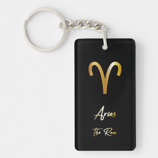 Aries Zodiac Sign, Black & Gold Keychain (Front)