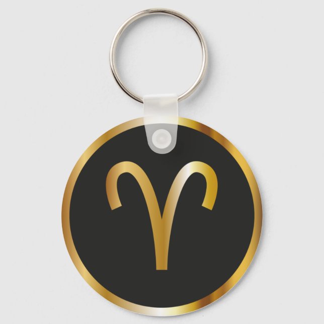 Aries Zodiac Sign, Black & Gold Keychain (Front)