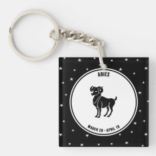 Aries Zodiac Sign, Black & White Keychain