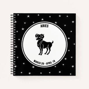 Aries Zodiac Sign, Black & White Notebook