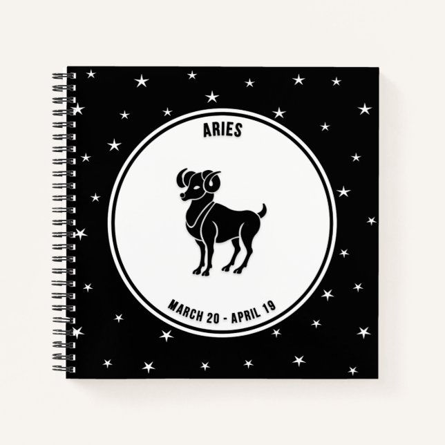 Aries Zodiac Sign, Black & White Notebook (Front)