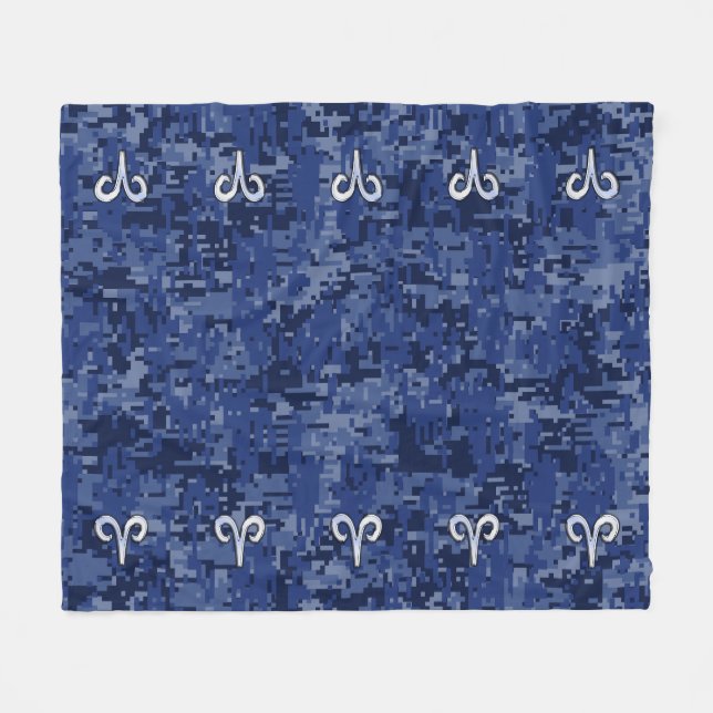 Aries Zodiac Sign Blue Digital Camouflage Fleece Blanket (Front (Horizontal))