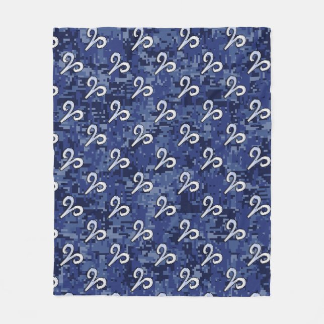Aries Zodiac Sign Blue Digital Camouflage Fleece Blanket (Front)