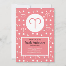 Aries zodiac sign colour invitation template