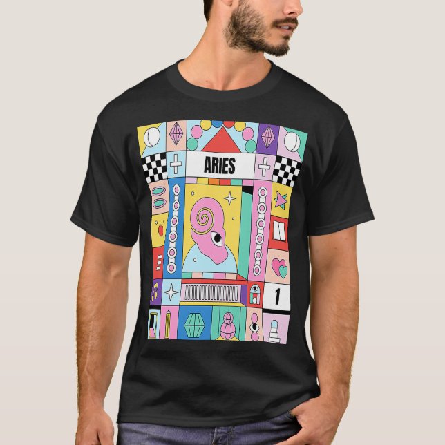 Aries Zodiac Sign Colourful Collage Astrology Birt T-Shirt (Front)