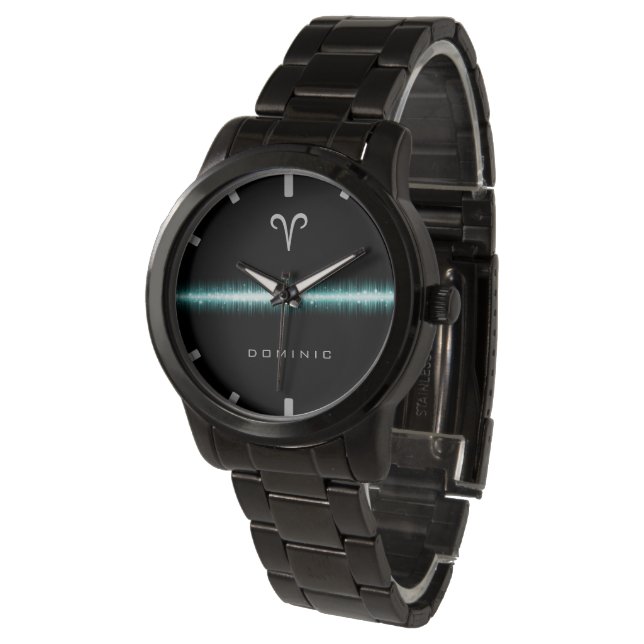 Aries Zodiac Sign Cool Light Line Custom Name Watch (Angled)