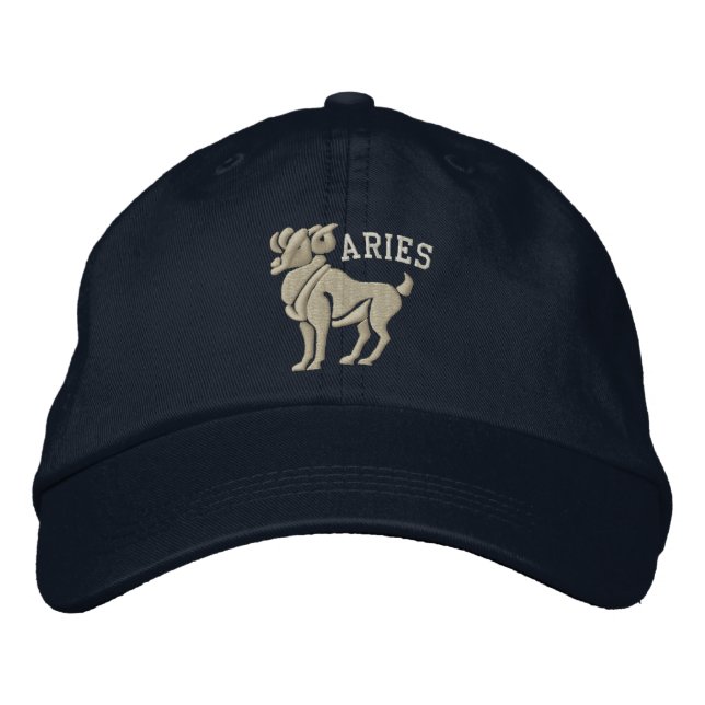 Aries Zodiac Sign Embroidery March 21 - April 19 Embroidered Hat (Front)
