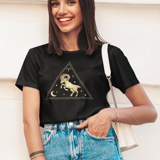 Aries Zodiac Sign Fire Element in Gold T-Shirt (Creator Uploaded)