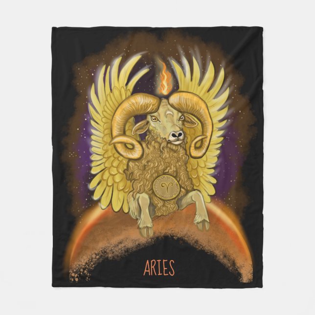 Aries Zodiac Sign Fleece Blanket (Front)