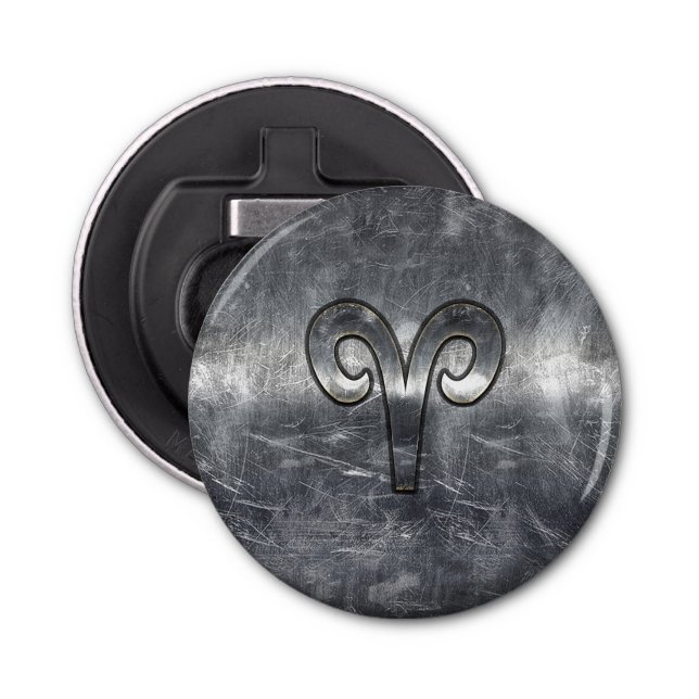 Aries Zodiac Sign in Grunge Distressed Style Bottle Opener (Front)