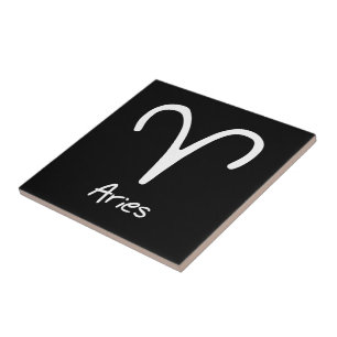 Aries Zodiac Sign on Black Background Tile