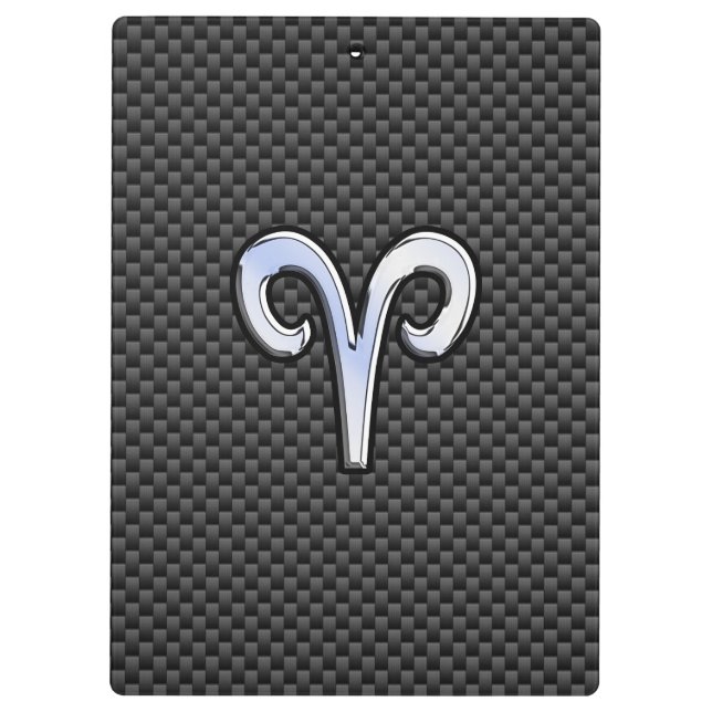 Aries Zodiac Sign on Charcoal Carbon Fibre Print Clipboard (Back)