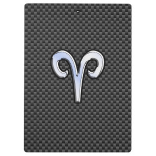 Aries Zodiac Sign on Charcoal Carbon Fibre Print Clipboard